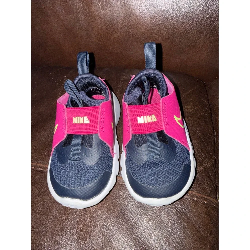 Nike Flex Toddler Girls Pink Navy Blue Sneakers Slip On Shoes Size 4C